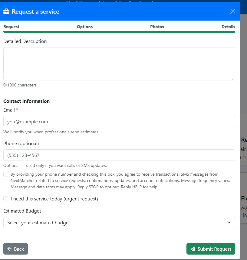 NextMatcher SMS Consent Example